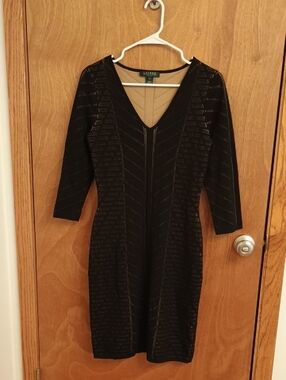 Lauren Ralph Lauren Black V‑Neck 3/4 Sleeve Sheath Dress